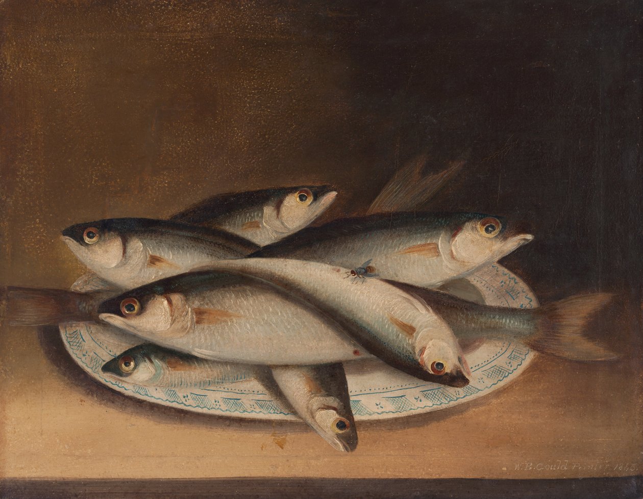 Pesce su un piatto blu e bianco da William Buelow Gould