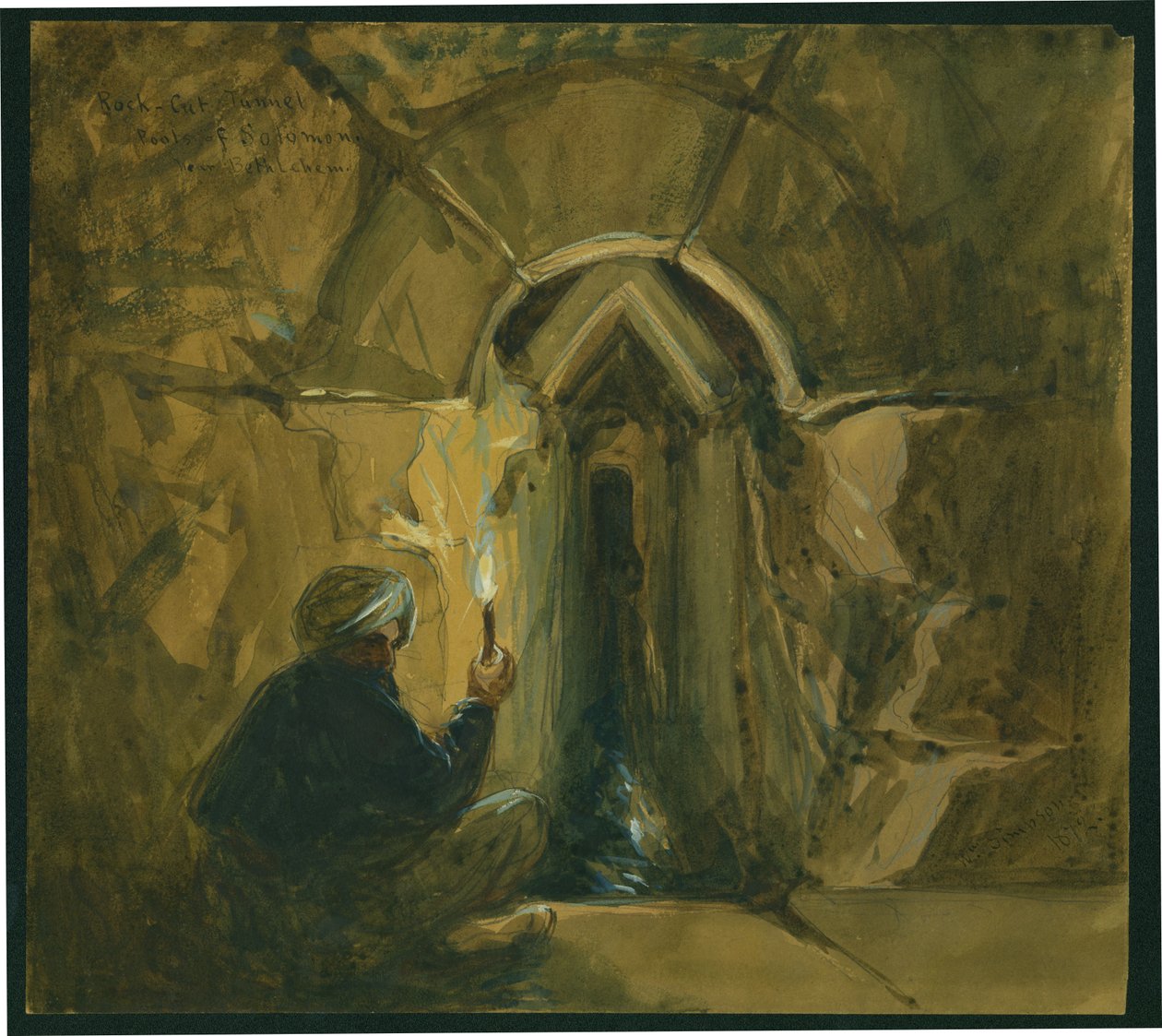 Tunnel scavato nella roccia, Piscine di Salomone, vicino a Betlemme, 1872 da William Crimea Simpson