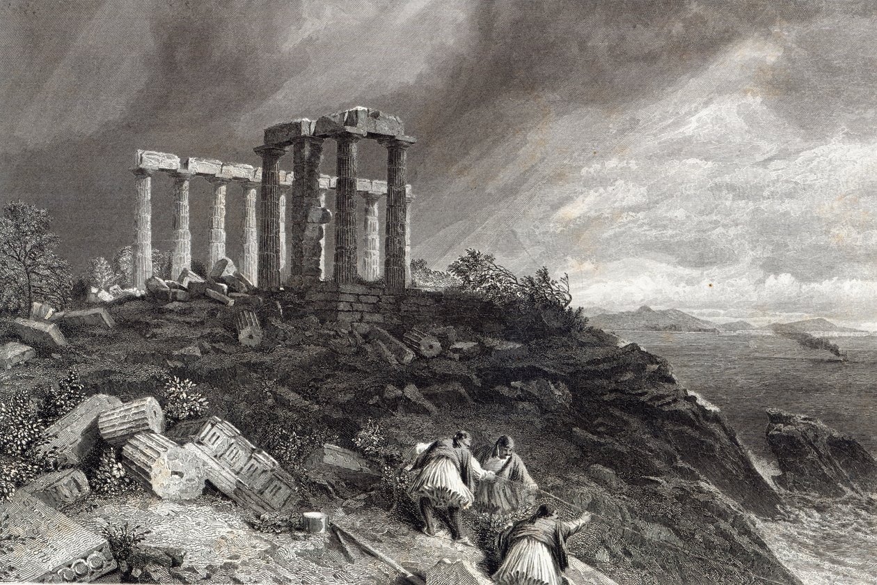 Tempio di Minerva Sunium, inciso da J. Saddler da William Crimea Simpson