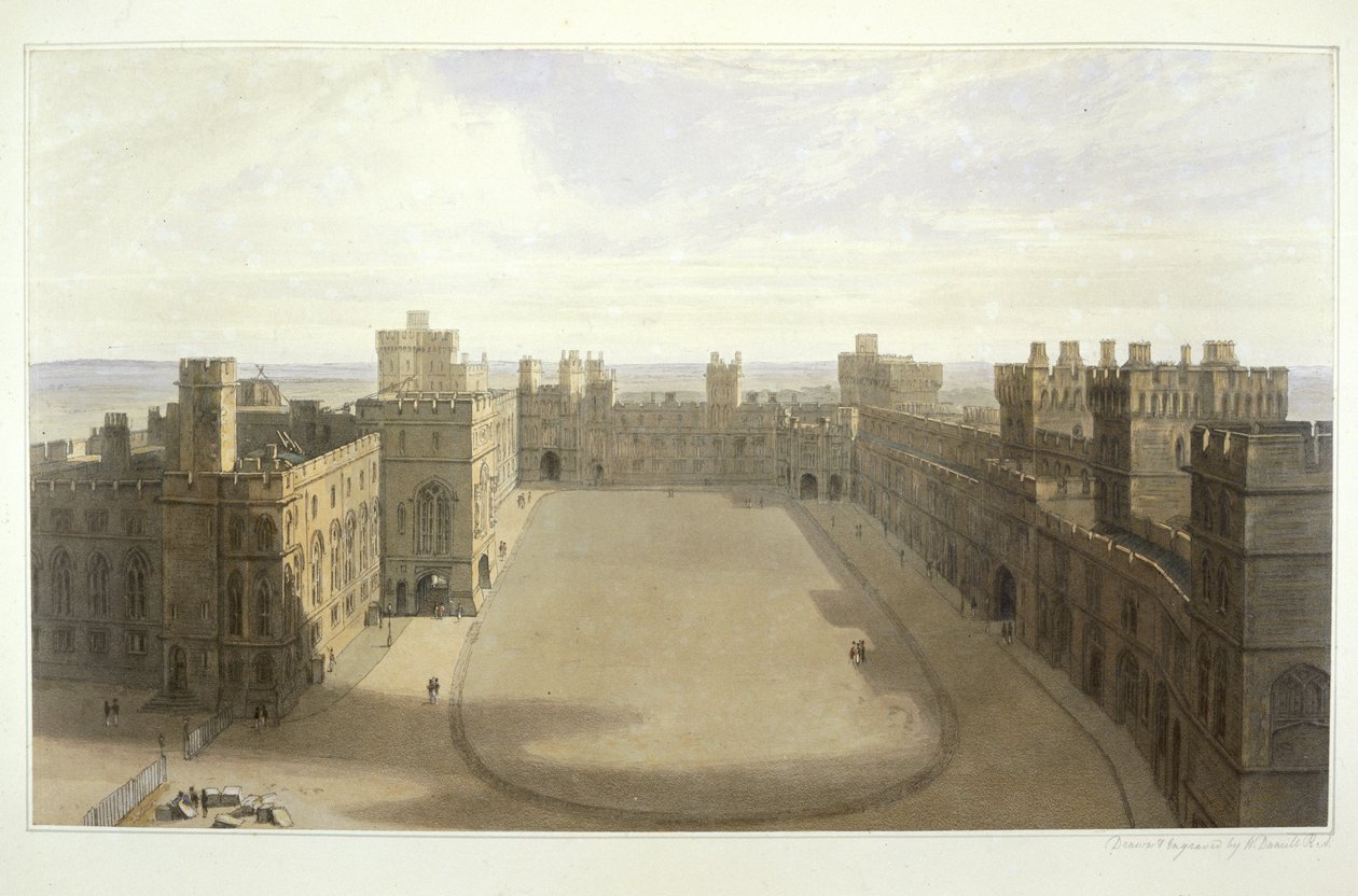 Veduta sul cortile a Windsor, da una raccolta di vedute di Windsor, Eton e Virginia Water, c.1825-30 da William Daniell