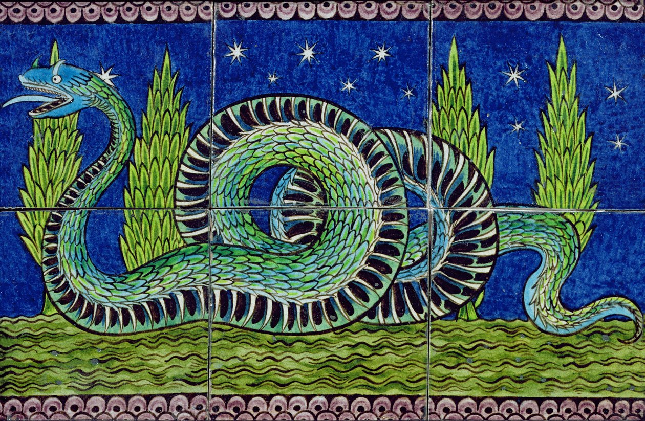 Pannello di piastrelle con bestia mitica da William de Morgan