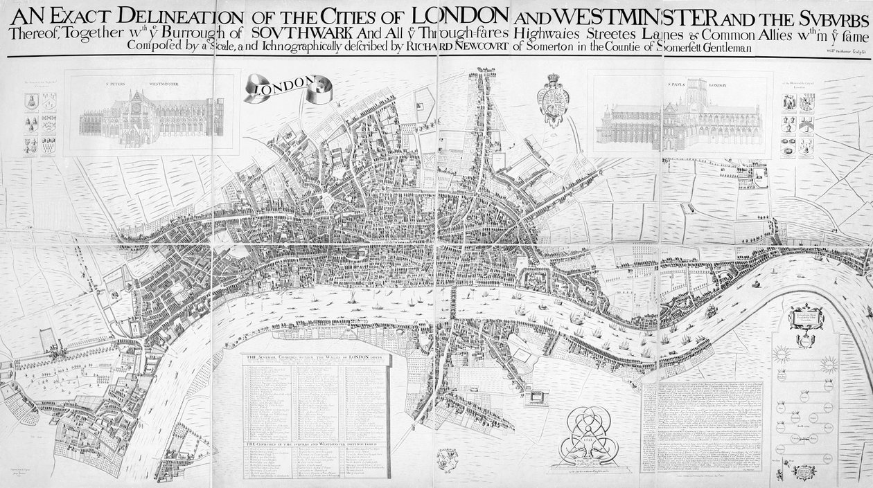Delineazione esatta delle città di Londra e Westminster e dei sobborghi da William Faithorne
