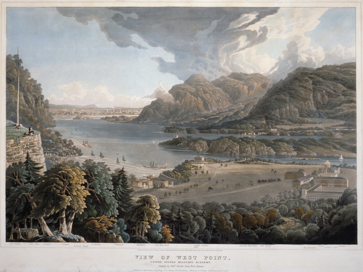 Veduta di West Point, Accademia Militare degli Stati Uniti da William Havell