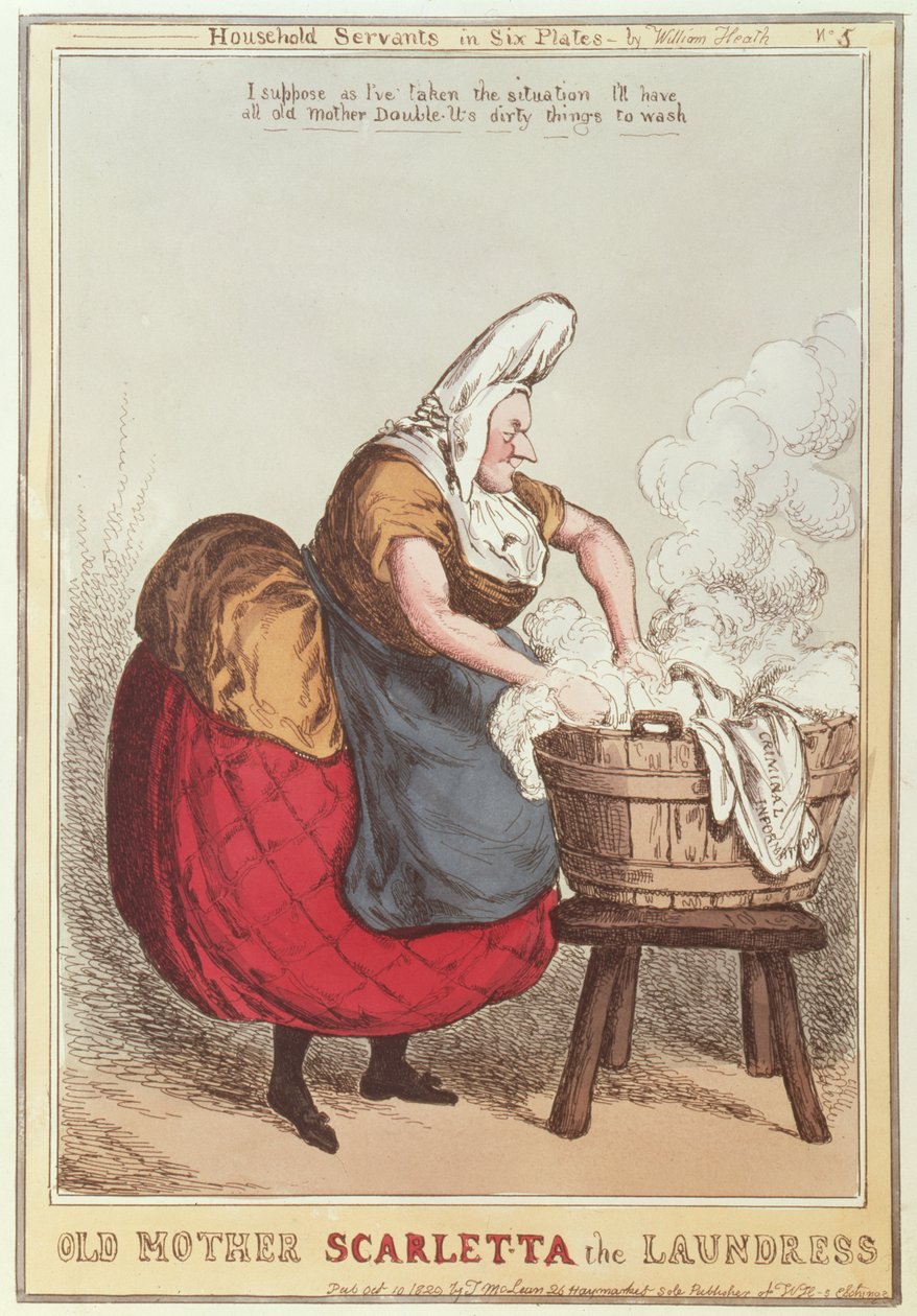 Vecchia Madre Scarletta la Lavandaia, n.5 dalla serie Servitori Domestici, pubblicato nel 1829 da William Heath