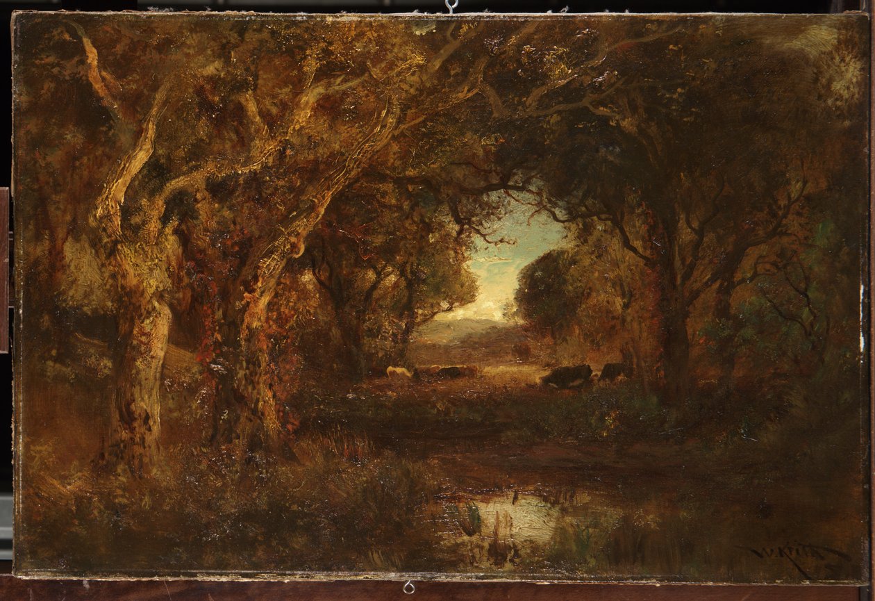 Paesaggio al tramonto con alberi da William Keith