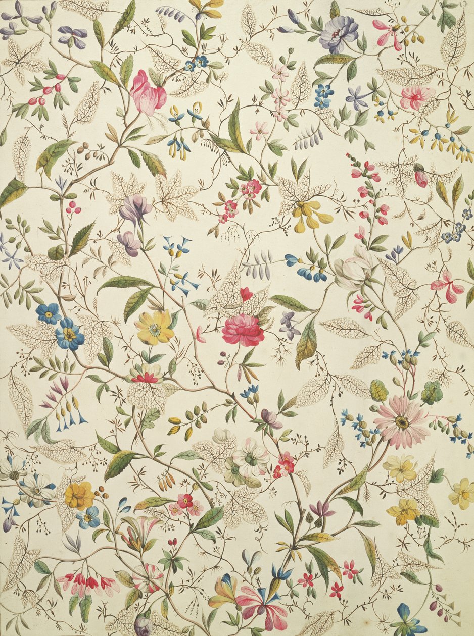 Disegno di fiori selvatici per materiale di seta, c.1790 da William Kilburn