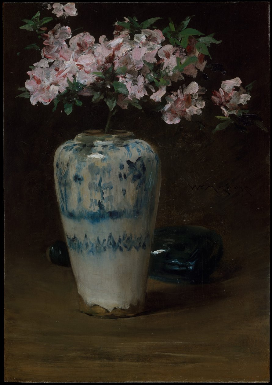 Azalea rosa, vaso cinese da William Merritt Chase