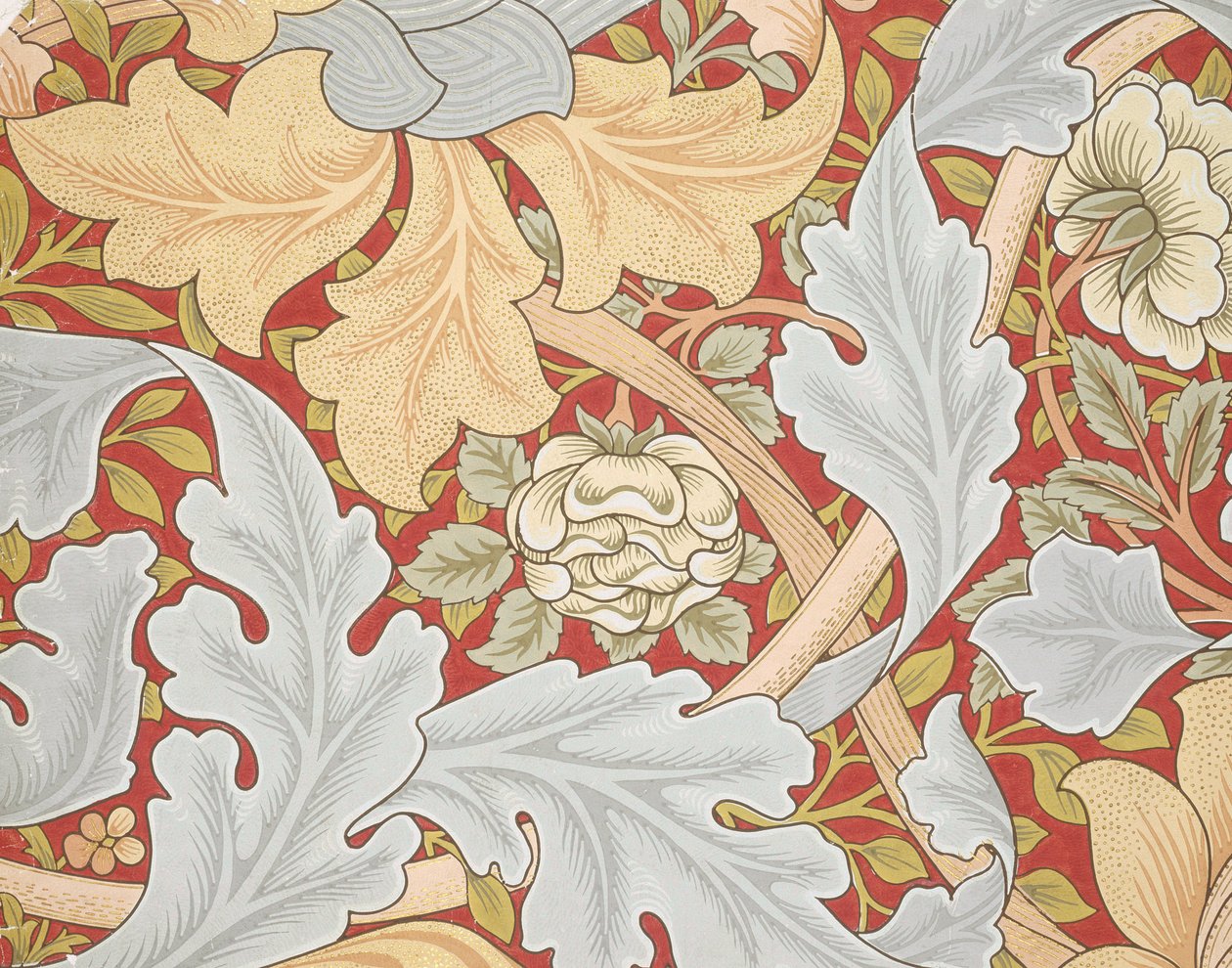 Foglie di acanto, rosa selvatica su sfondo cremisi, XIX secolo da William Morris
