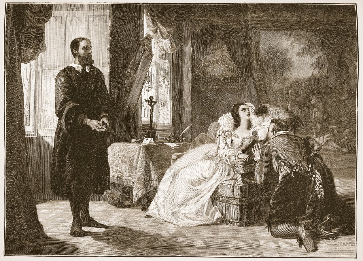 John Knox che rimprovera Maria, Regina di Scozia, illustrazione da 