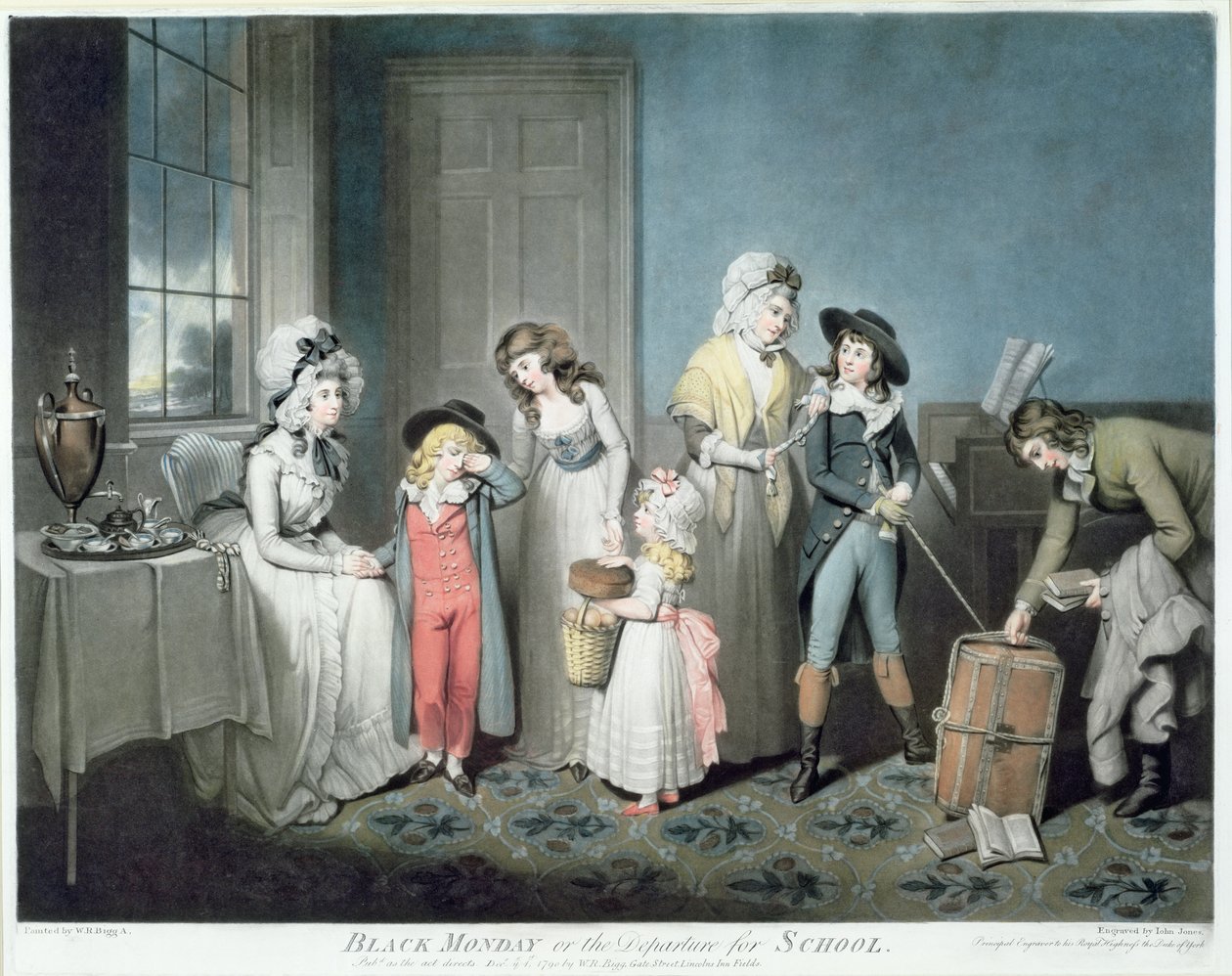 Lunedì nero, o la partenza per la scuola, inciso da John Jones, pub. da W. Bigg da William Redmore Bigg