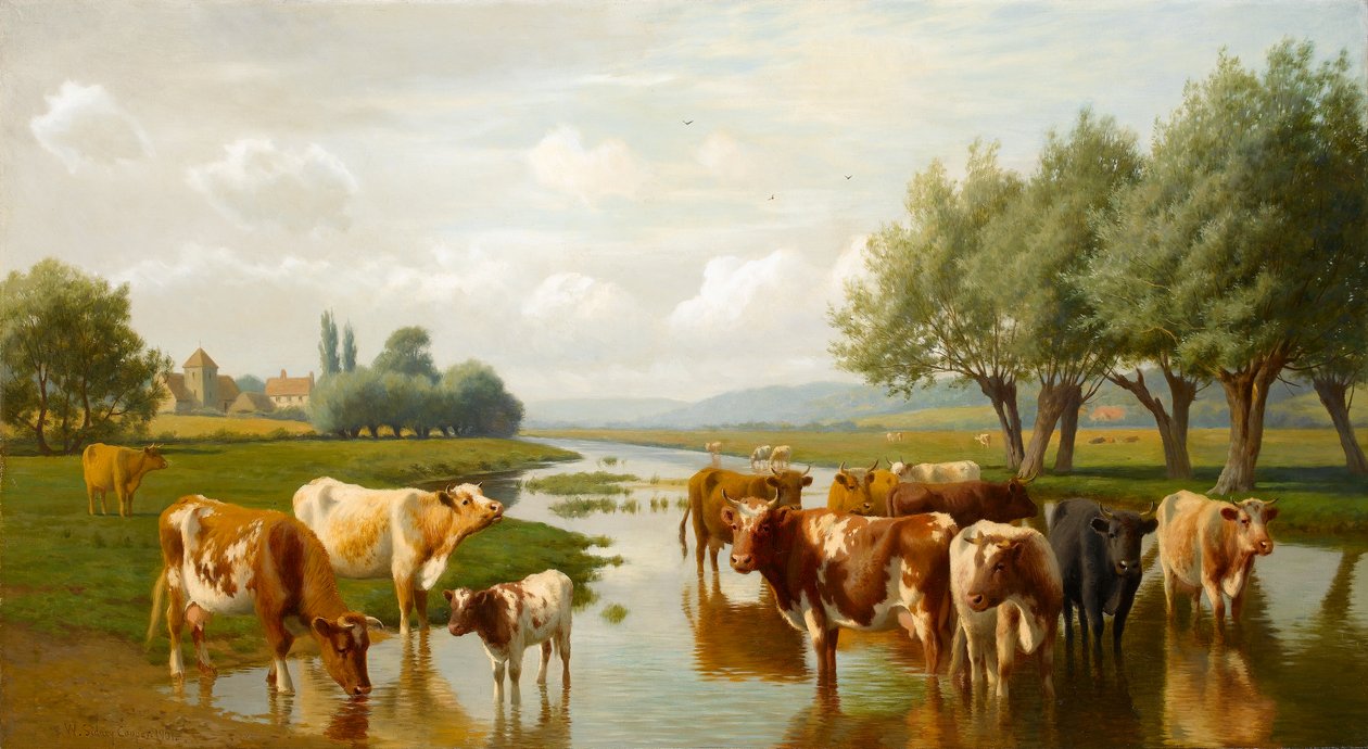 Bovini in un prato acquatico vicino a Thanington, Kent, 1901 da William Sidney Cooper