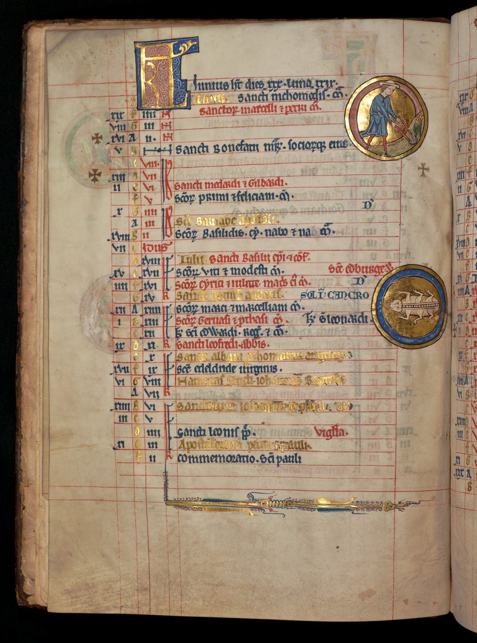 Ms 322 f.3v, giugno, un uomo che diserba, illustrazione dal 