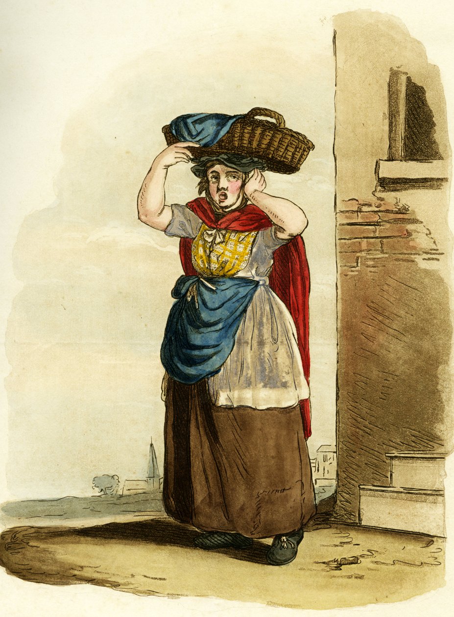 Venditrice di pesce, Inghilterra. Incisione inglese da William (after) Alexander