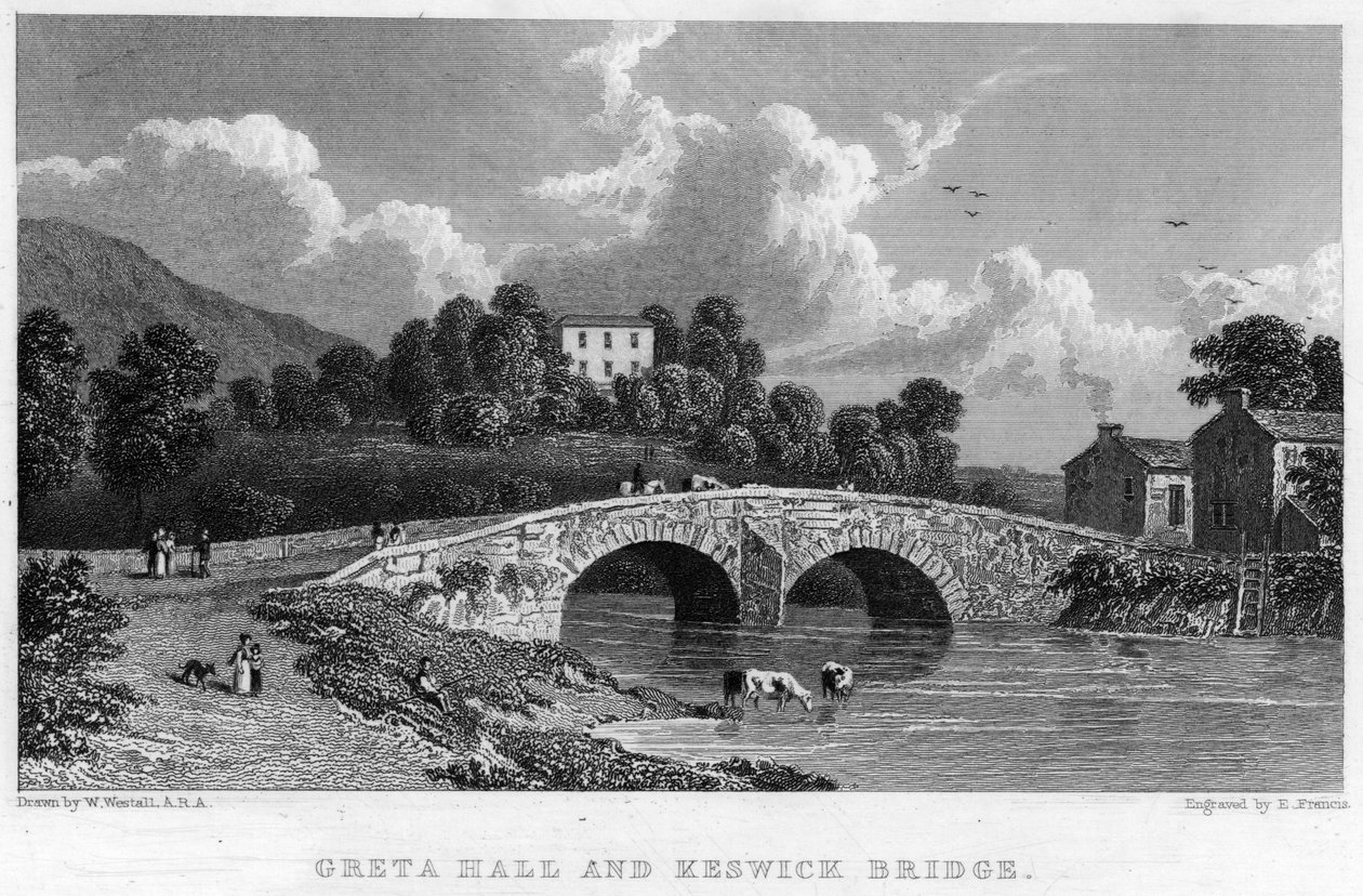 Greta Hall e Ponte di Keswick da William (after) Westall