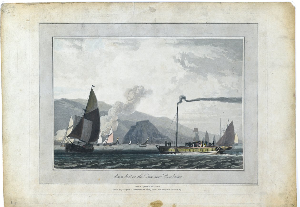 Battello a vapore sul Clyde vicino a Dumbarton da William Daniell