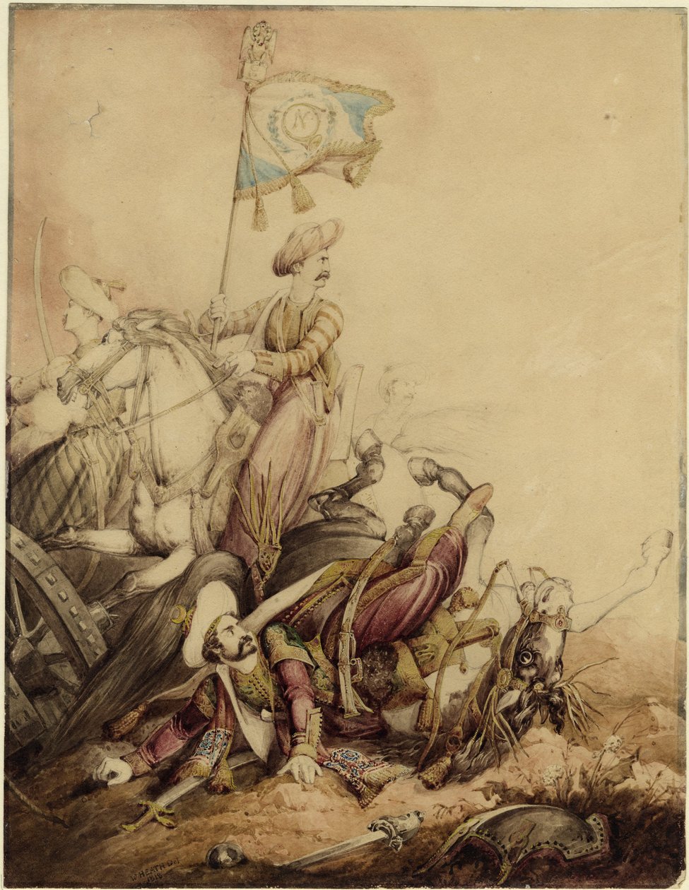 Portabandiera mamelucco in combattimento, 1818 da William Heath