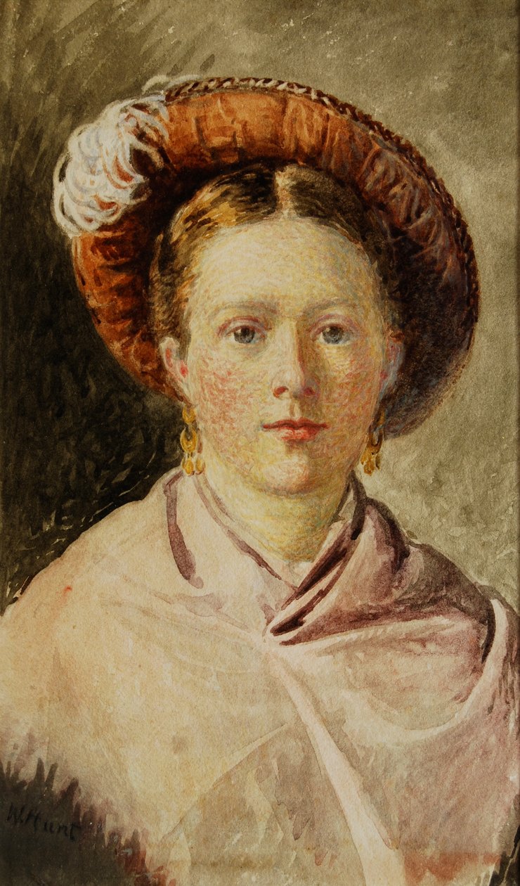 Signora con cappello piumato da William Henry Hunt