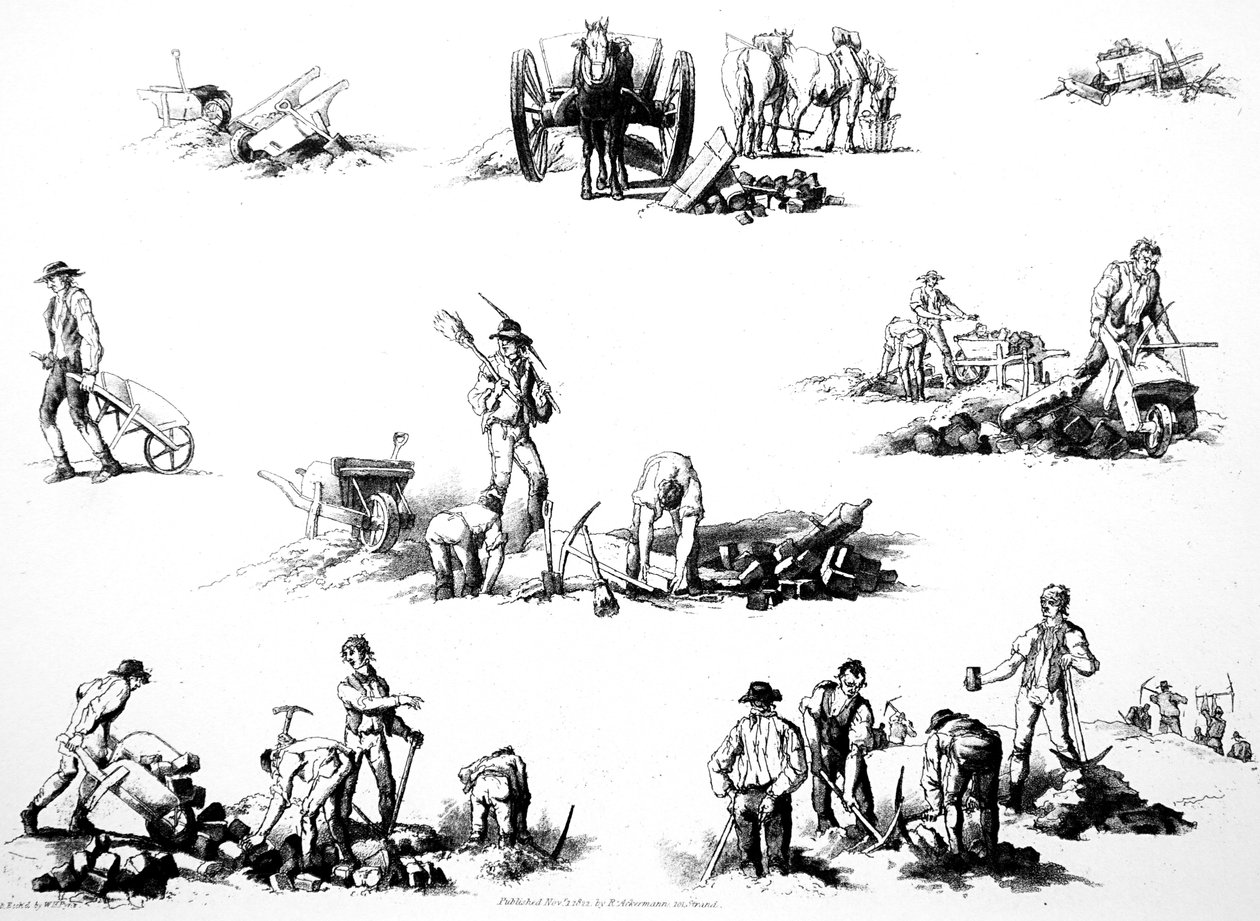 Pavimentatori che posano ciottoli di granito da William Henry Pyne