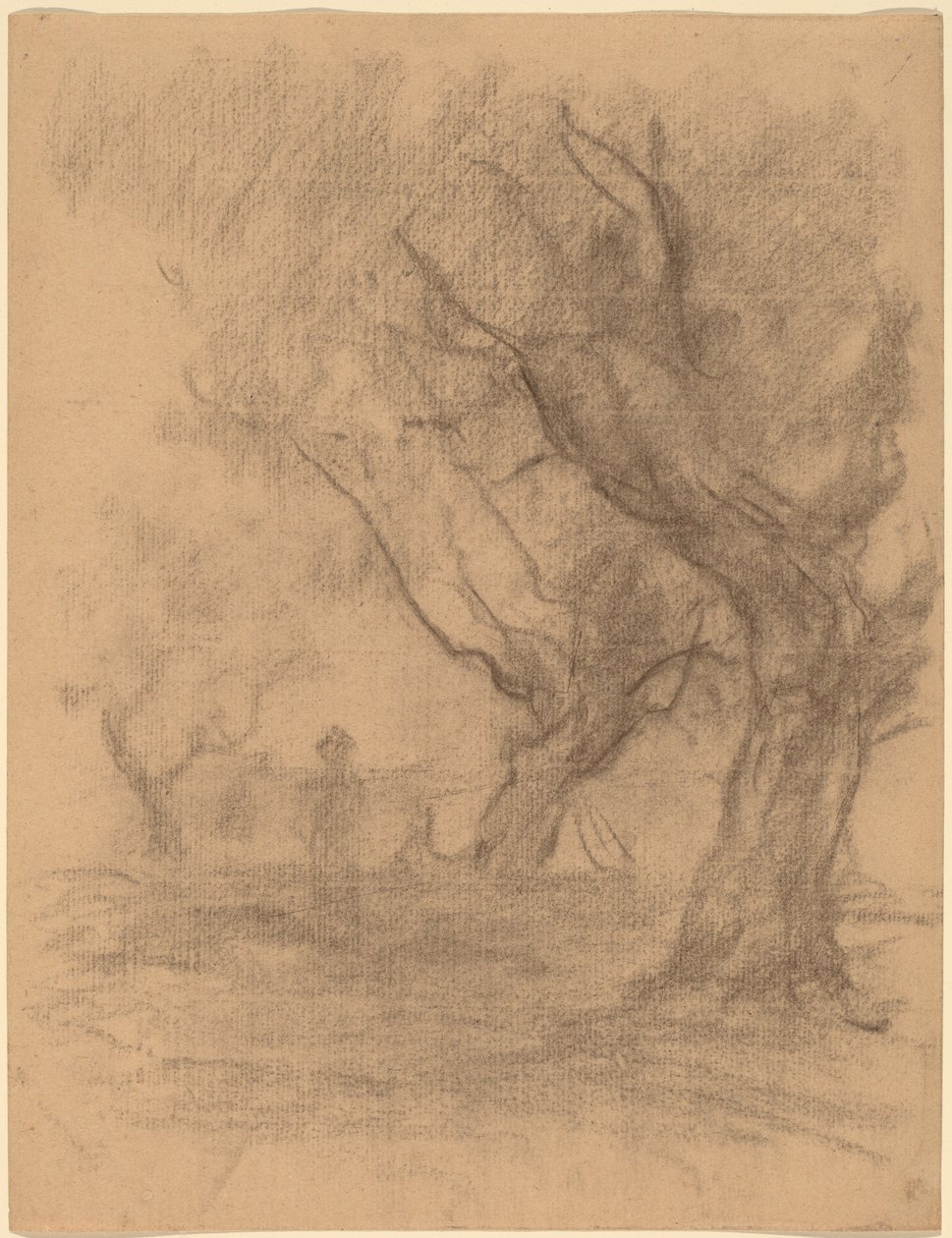 Donna in piedi sotto due alberi da William Morris Hunt