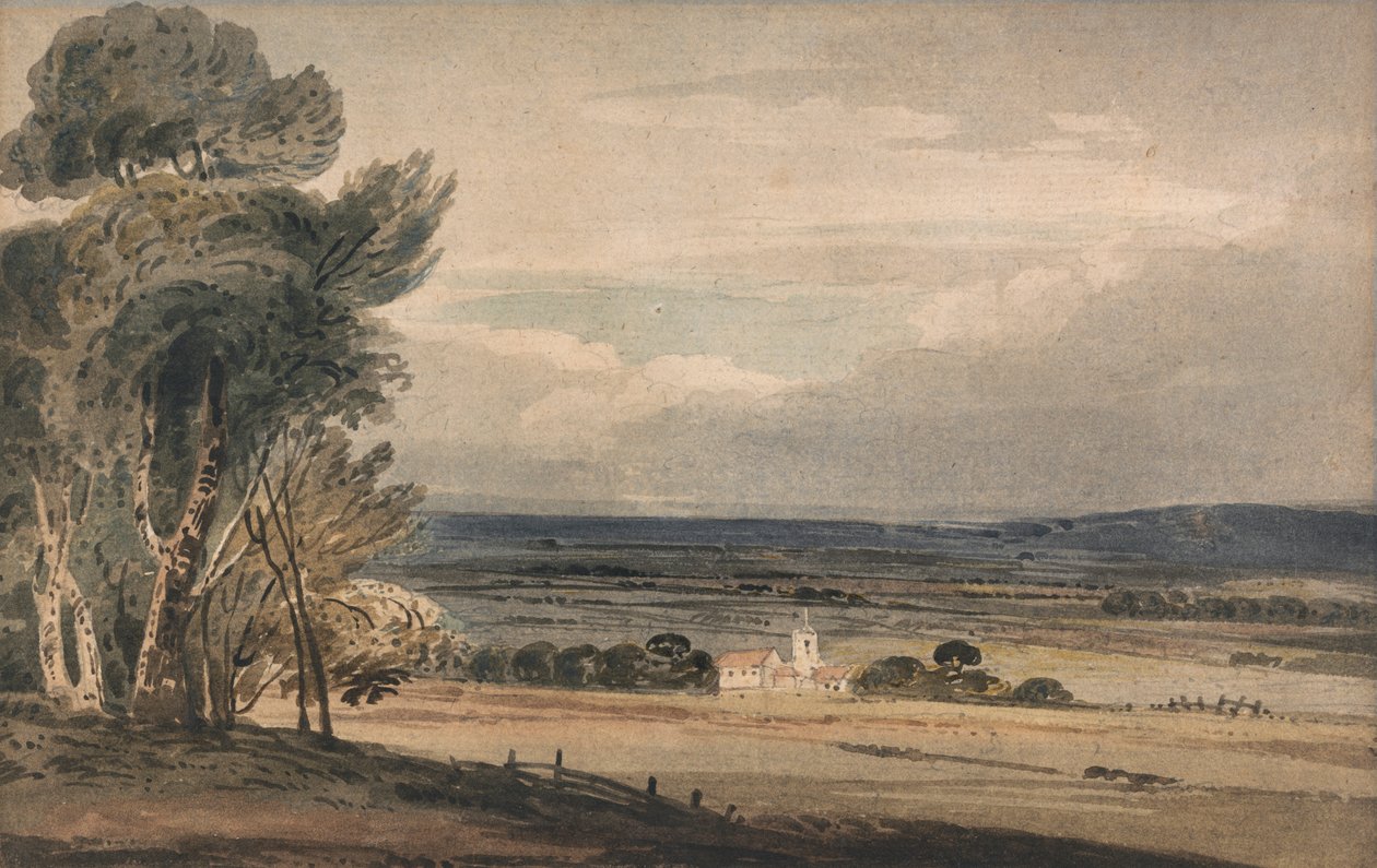 Paesaggio non identificato: alberi con chiesa da William Pearson