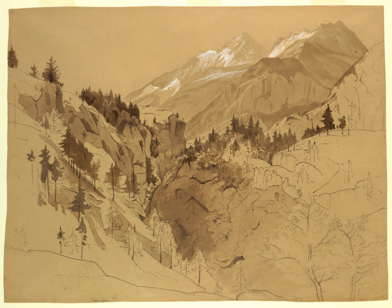 Disegno, Montagne vicino a Meiringen, Svizzera, 1856 da William Stanley Haseltine