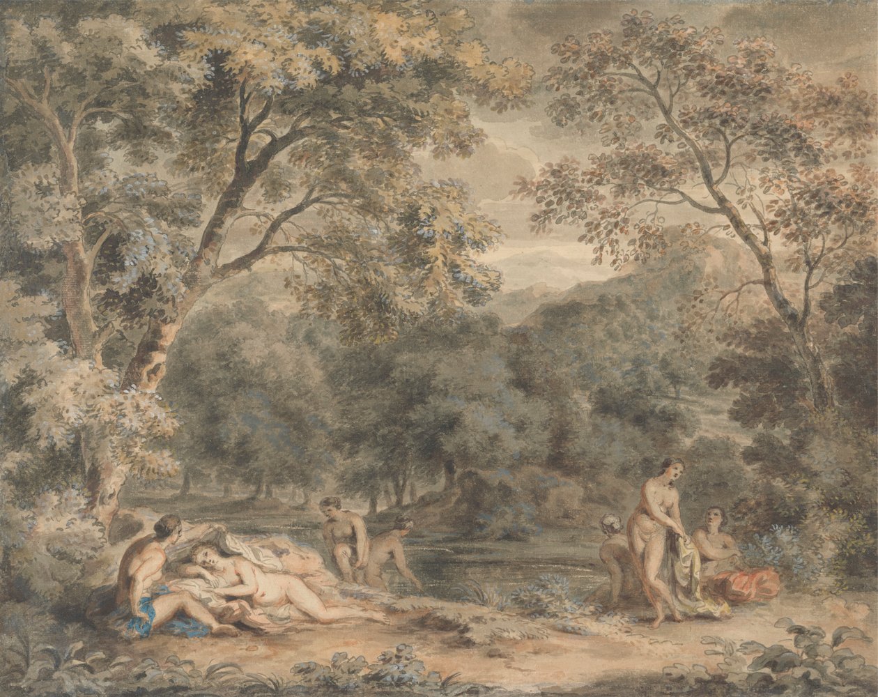 Ninfe che si bagnano in una radura boschiva da William Taverner