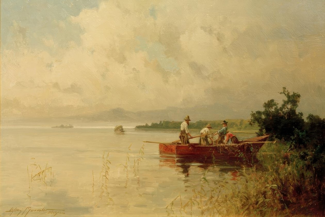Pescatori sulla riva estiva del Chiemsee da Willy Moralt