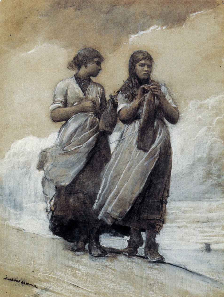 Ragazze pescatrici sulla riva, Tynemouth da Winslow Homer