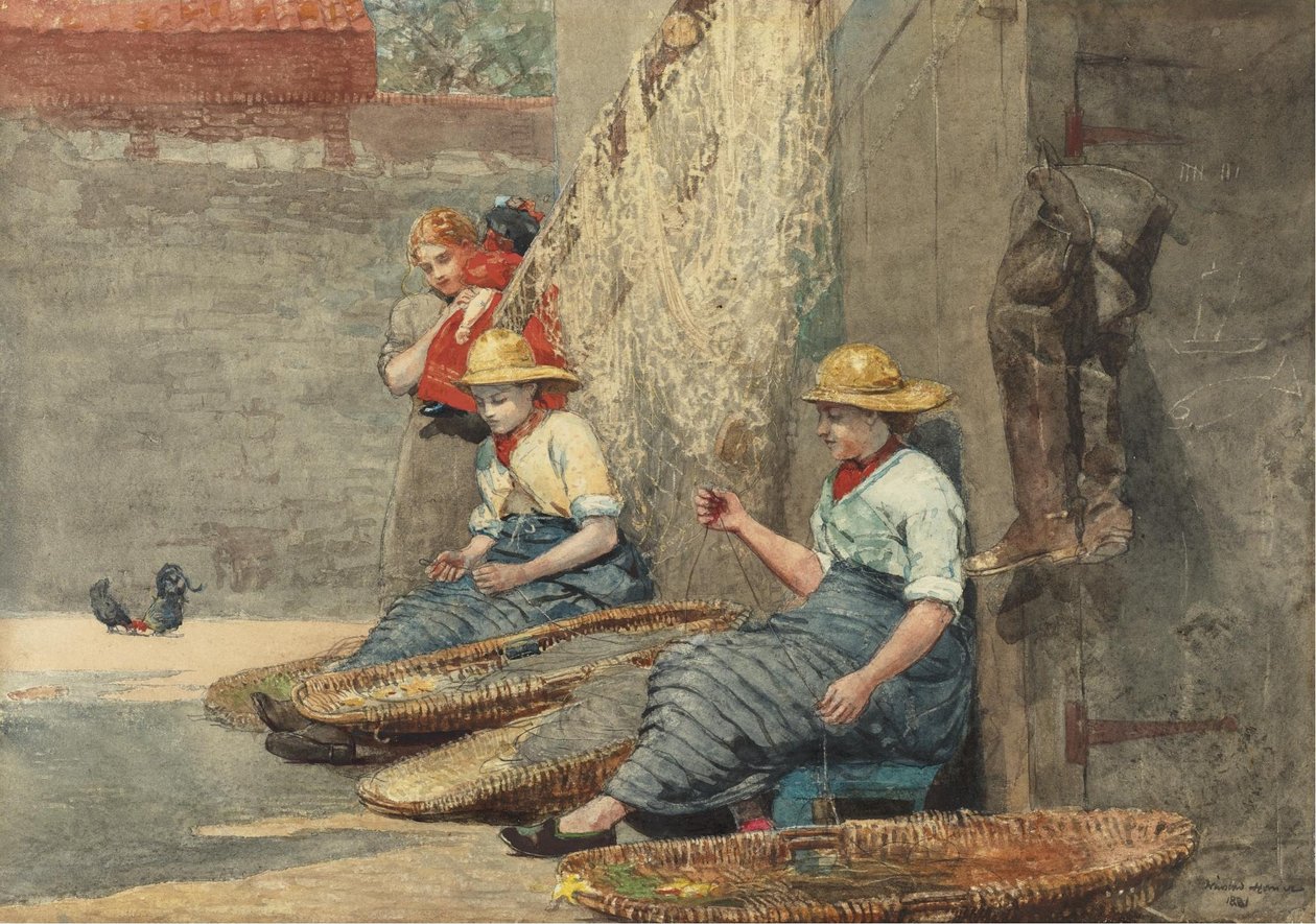 Pescatrici che avvolgono attrezzi da Winslow Homer