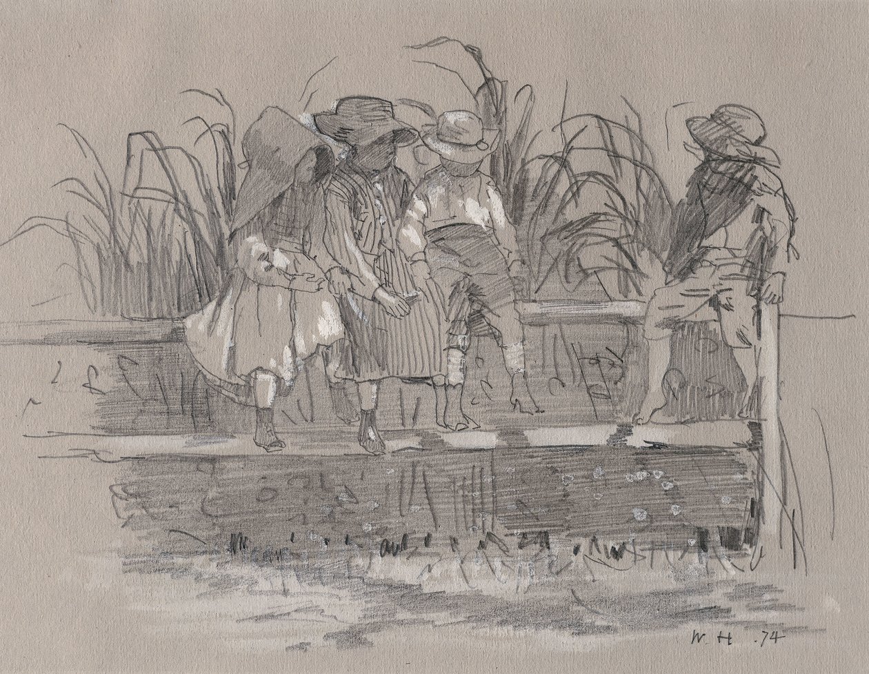 Bambini seduti su una staccionata da Winslow Homer