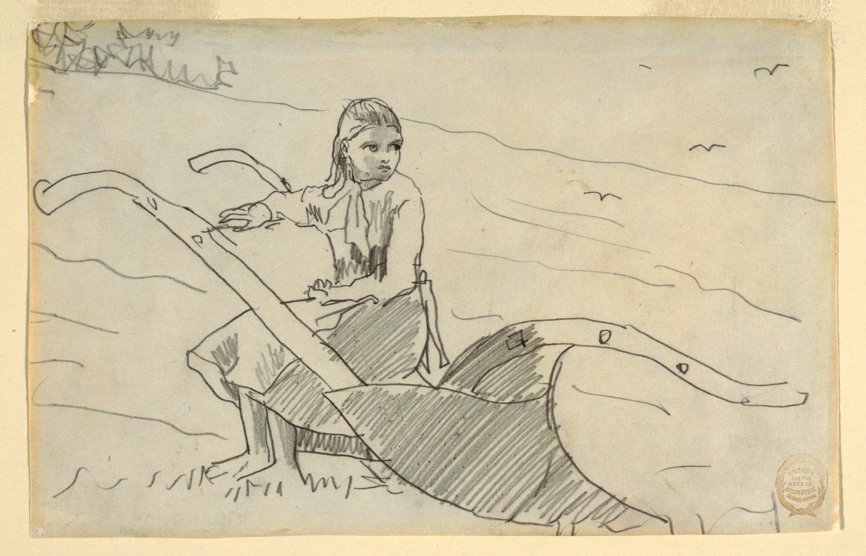Disegno, Ragazza seduta su un aratro, 1879 da Winslow Homer