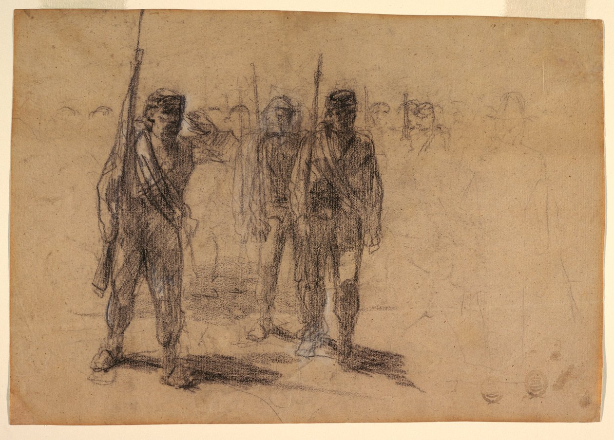 Disegno, Soldati che si esercitano, probabilmente 1864 da Winslow Homer