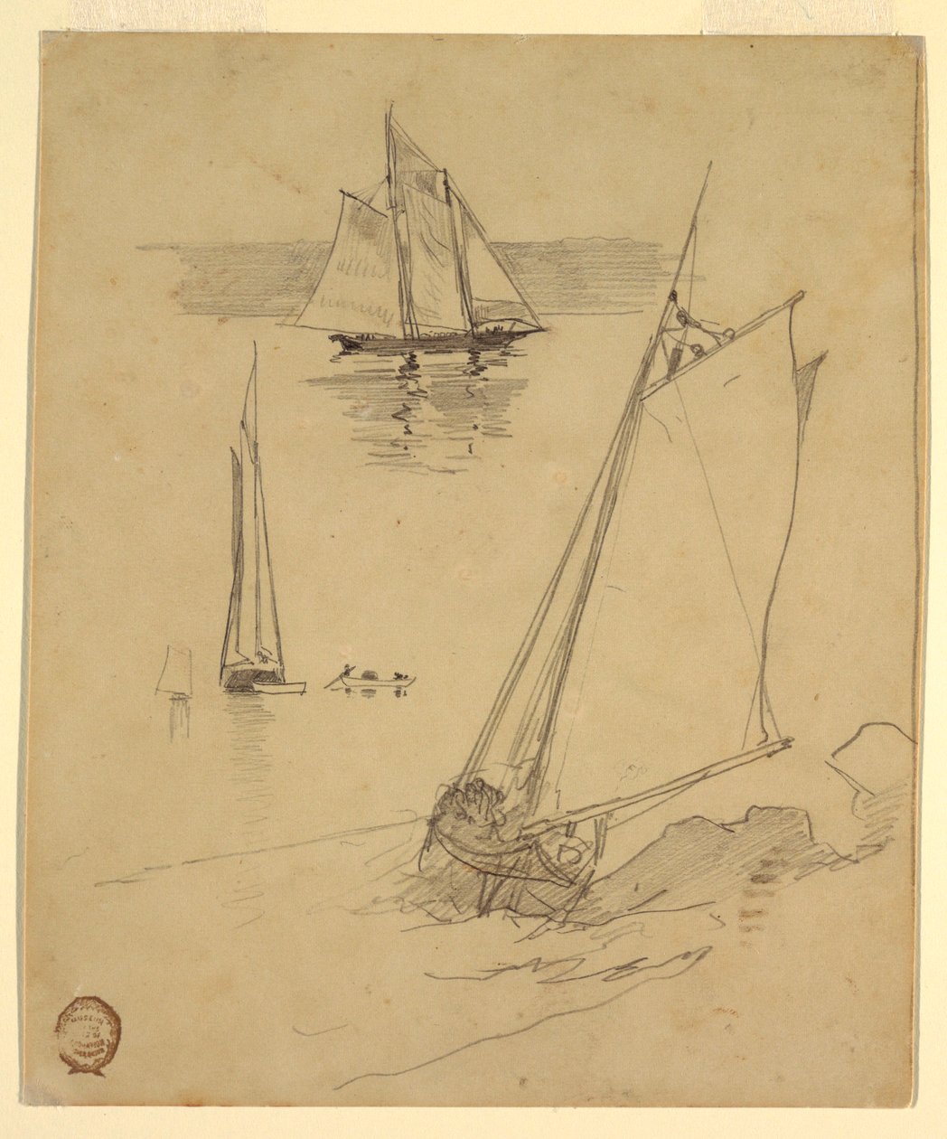 Disegno, Tre schizzi di golette, probabilmente 1880 da Winslow Homer