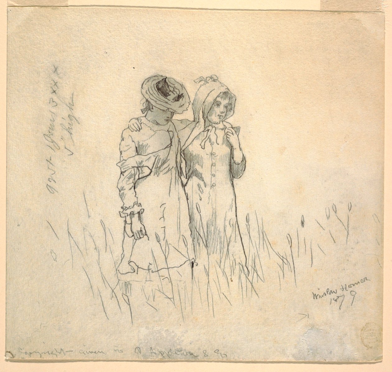 Disegno, Due ragazze in un campo, 1879 da Winslow Homer