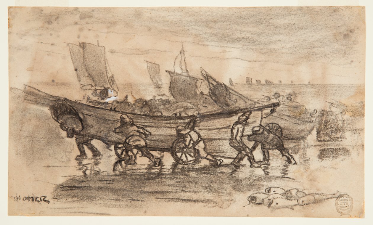 Pescatori che tirano a riva una dory, Cullercoats, Inghilterra da Winslow Homer