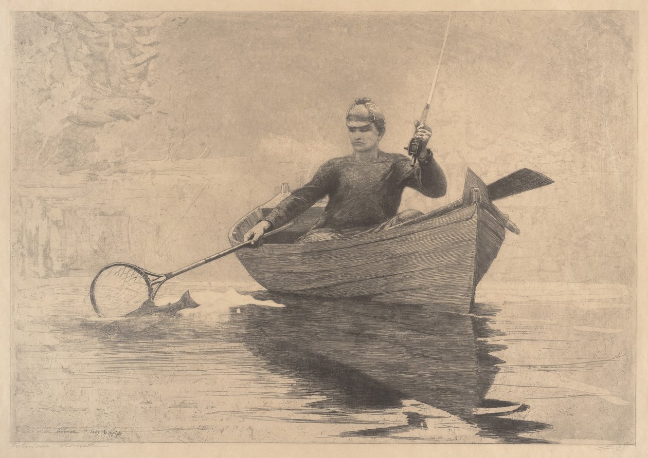 Pesca a mosca, Lago Saranac, 1889 da Winslow Homer