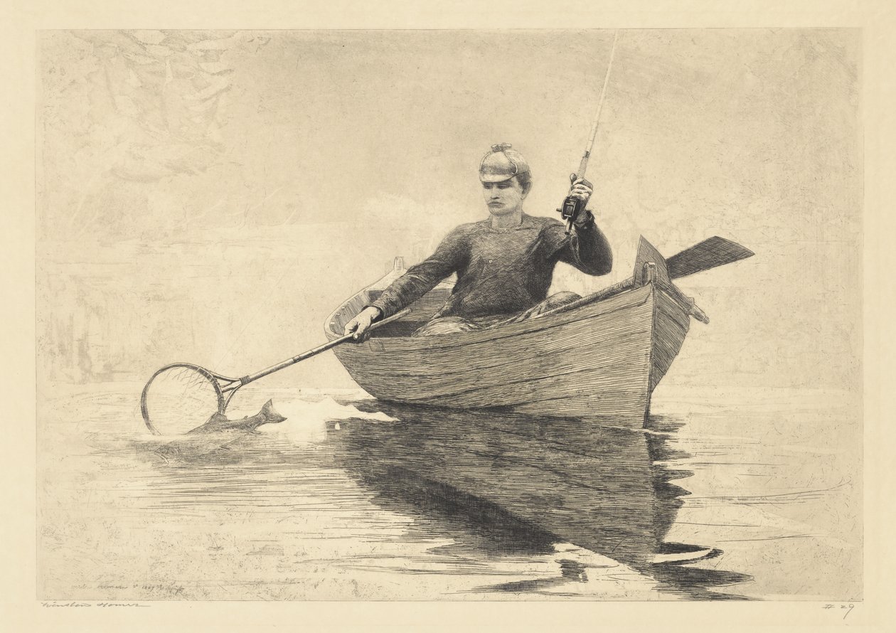 Pesca a mosca, Lago Saranac, 1889 da Winslow Homer