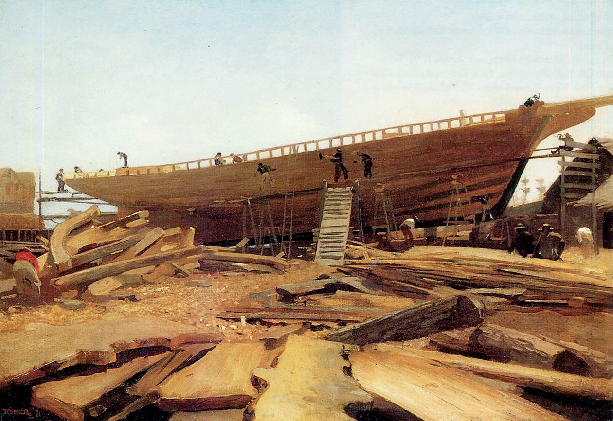 Costruzione navale, Gloucester, USA, 1871 da Winslow Homer