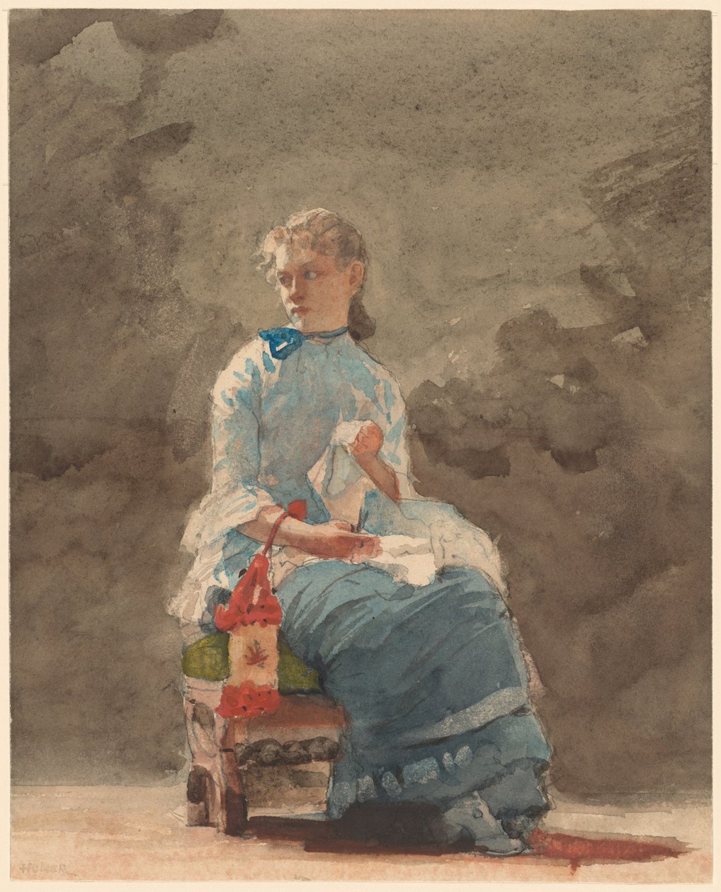 Giovane donna che cuce da Winslow Homer