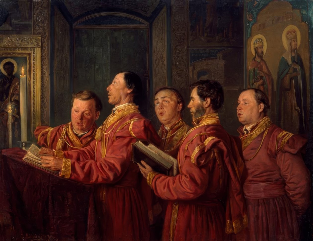 Cantori del coro in chiesa da Wladimir Jegorowitsch Makowski