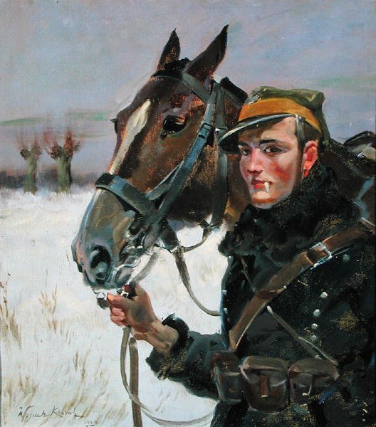 Soldato con un cavallo da Wojciech Kossak