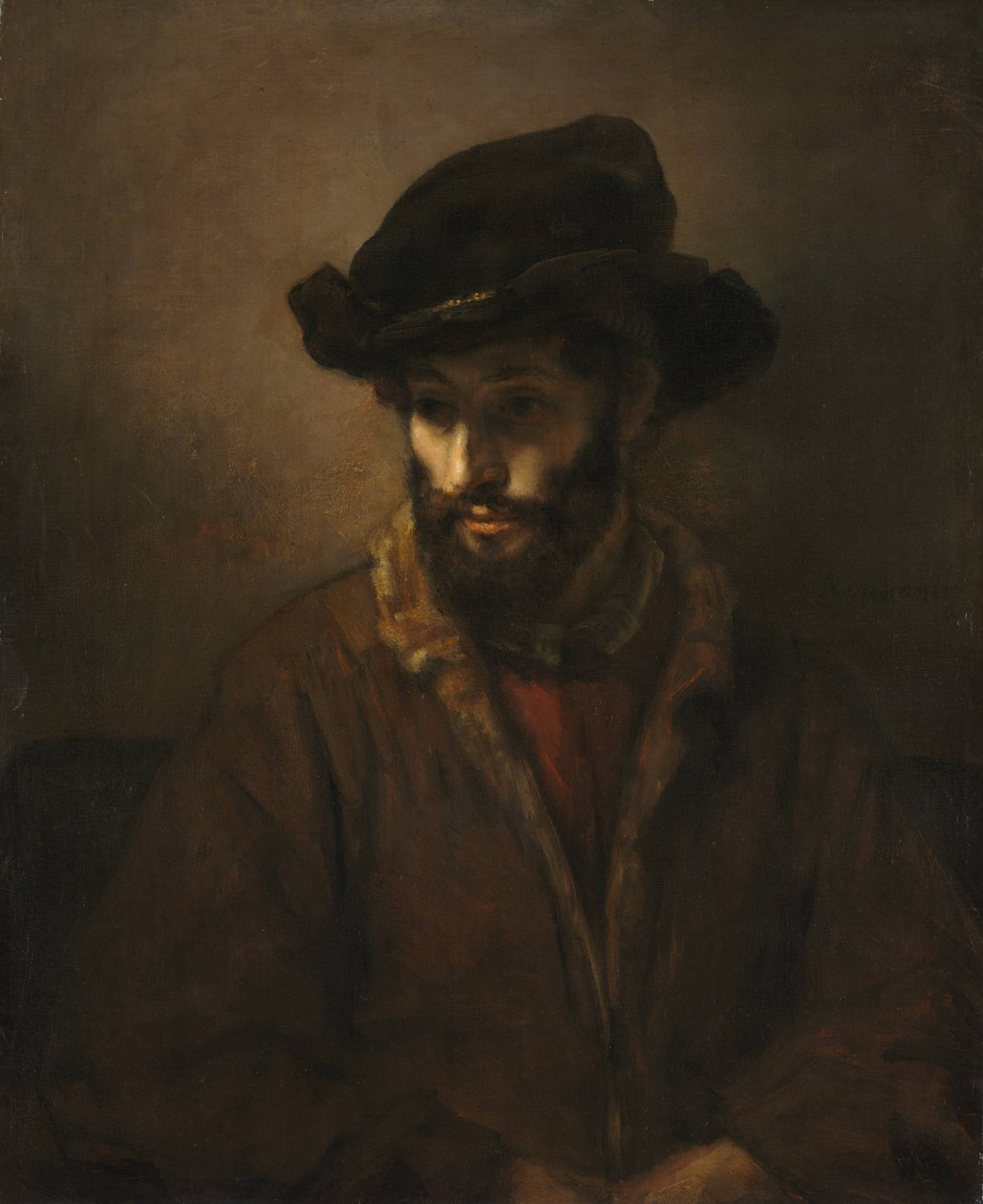 Un uomo barbuto con un cappello da Workshop of Rembrandt