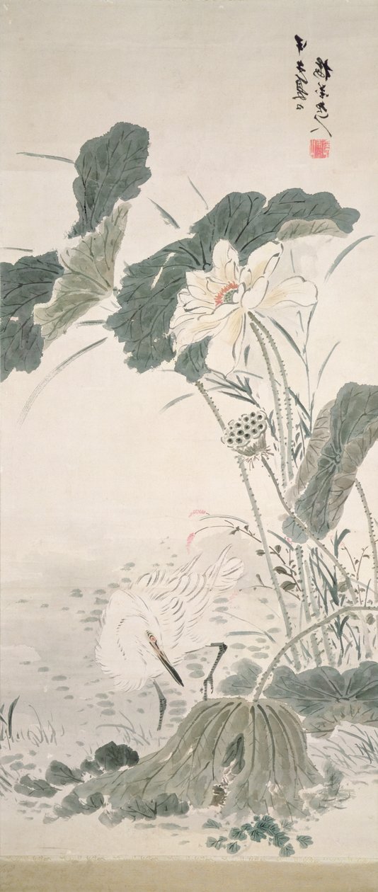 Airone e loto, n.d. da Yamamoto Baiitsu