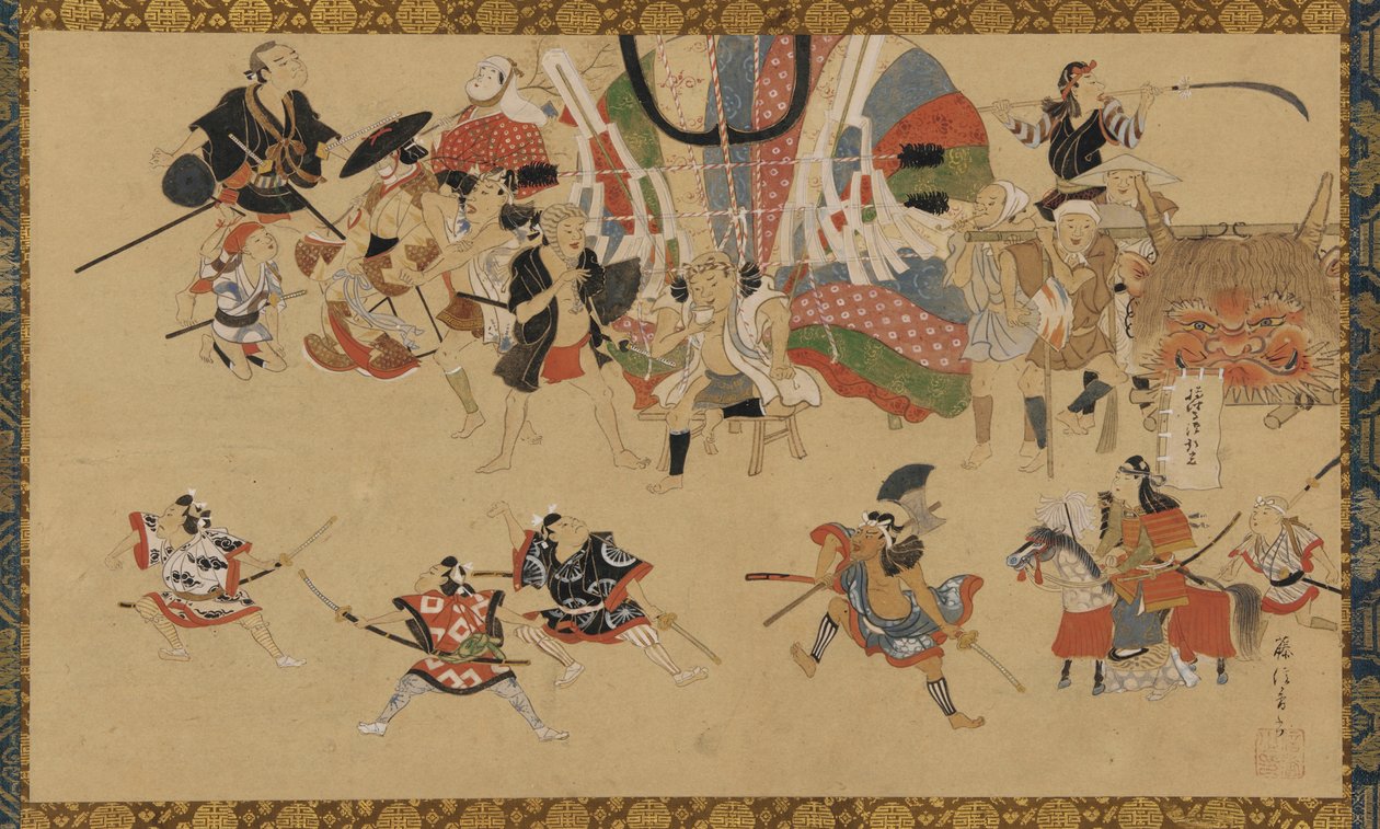 Scena di strada durante una festa da Yamamoto Fujinobu
