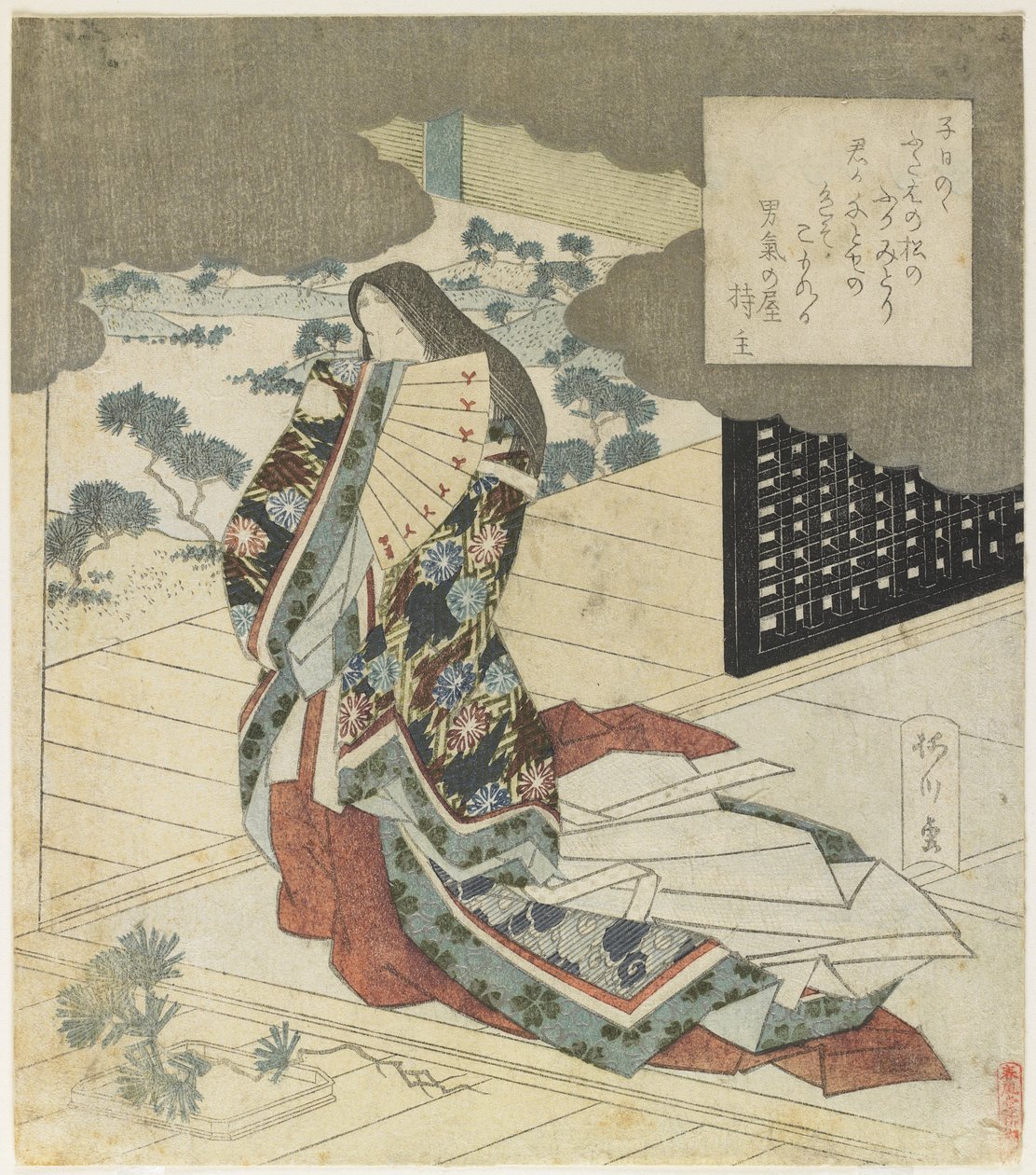 Dama di corte con un ventaglio, c. 1824 da Yanagawa Shigenobu