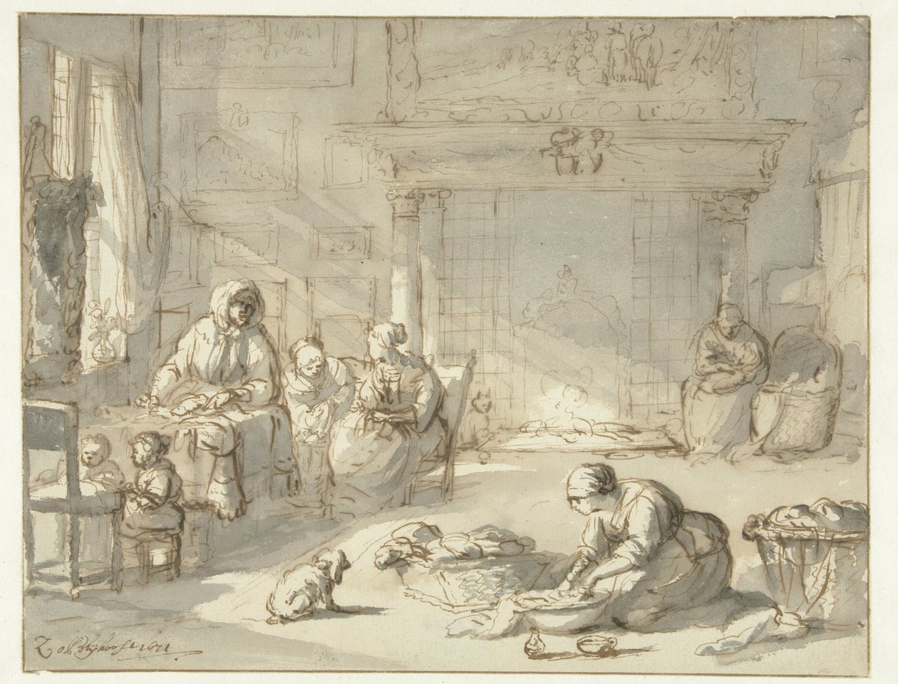 Interno di una casa con donne e bambini da Zacharias Blijhooft