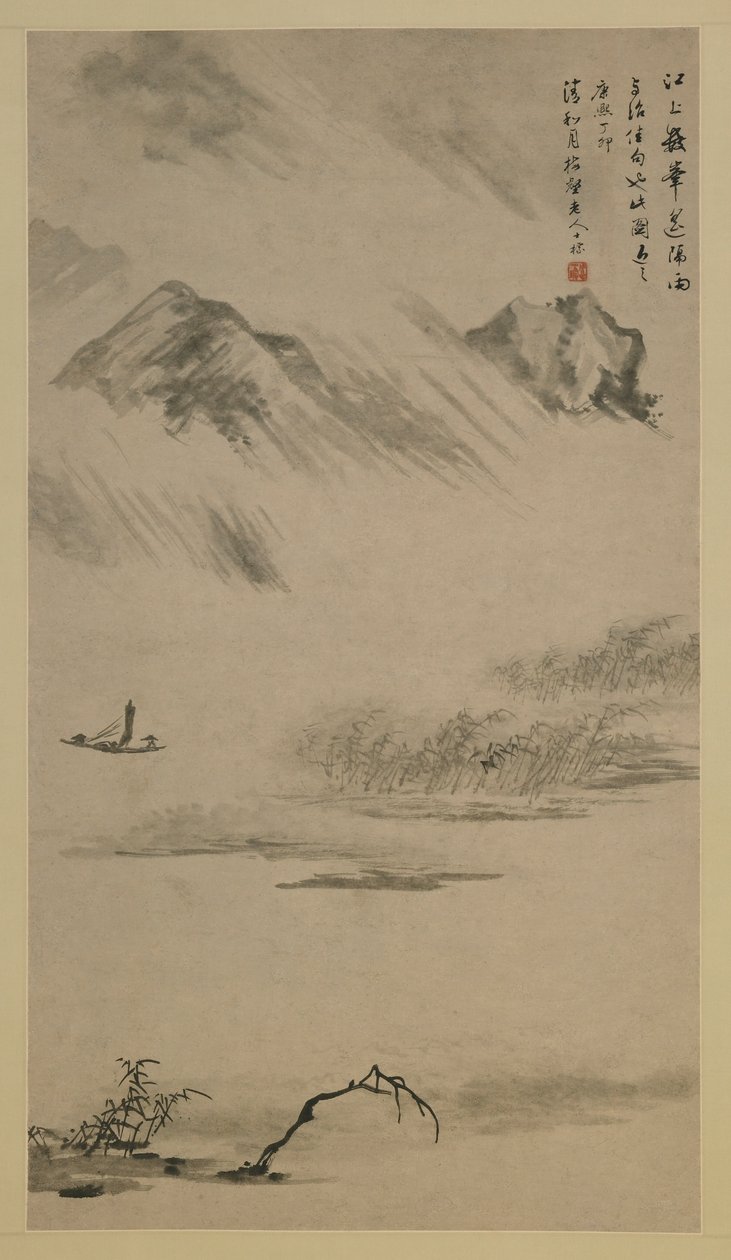 Paesaggio fluviale sotto la pioggia, provincia di Anhui, Cina, dinastia Qing, 1687 da Zha Shibiao