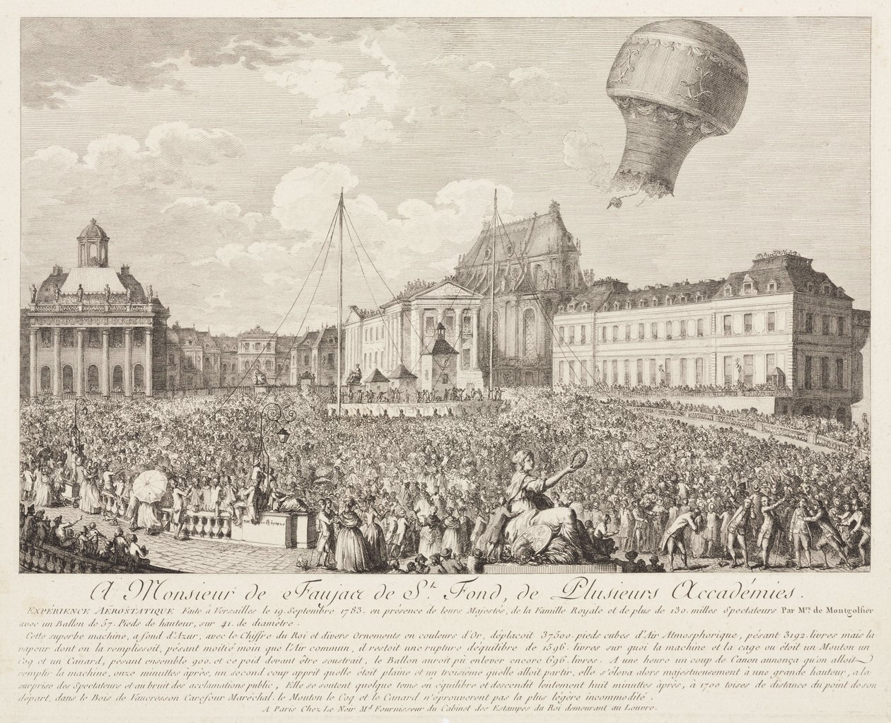 Ascensione di una mongolfiera Montgolfier a Versailles da Frederick (attr. to) Barnard