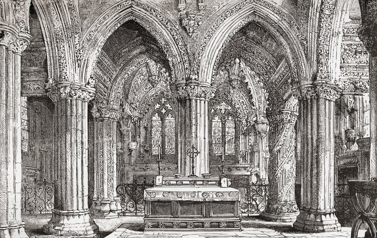 Interno della Cappella di Rosslyn, Roslin, Midlothian, Scozia da . .