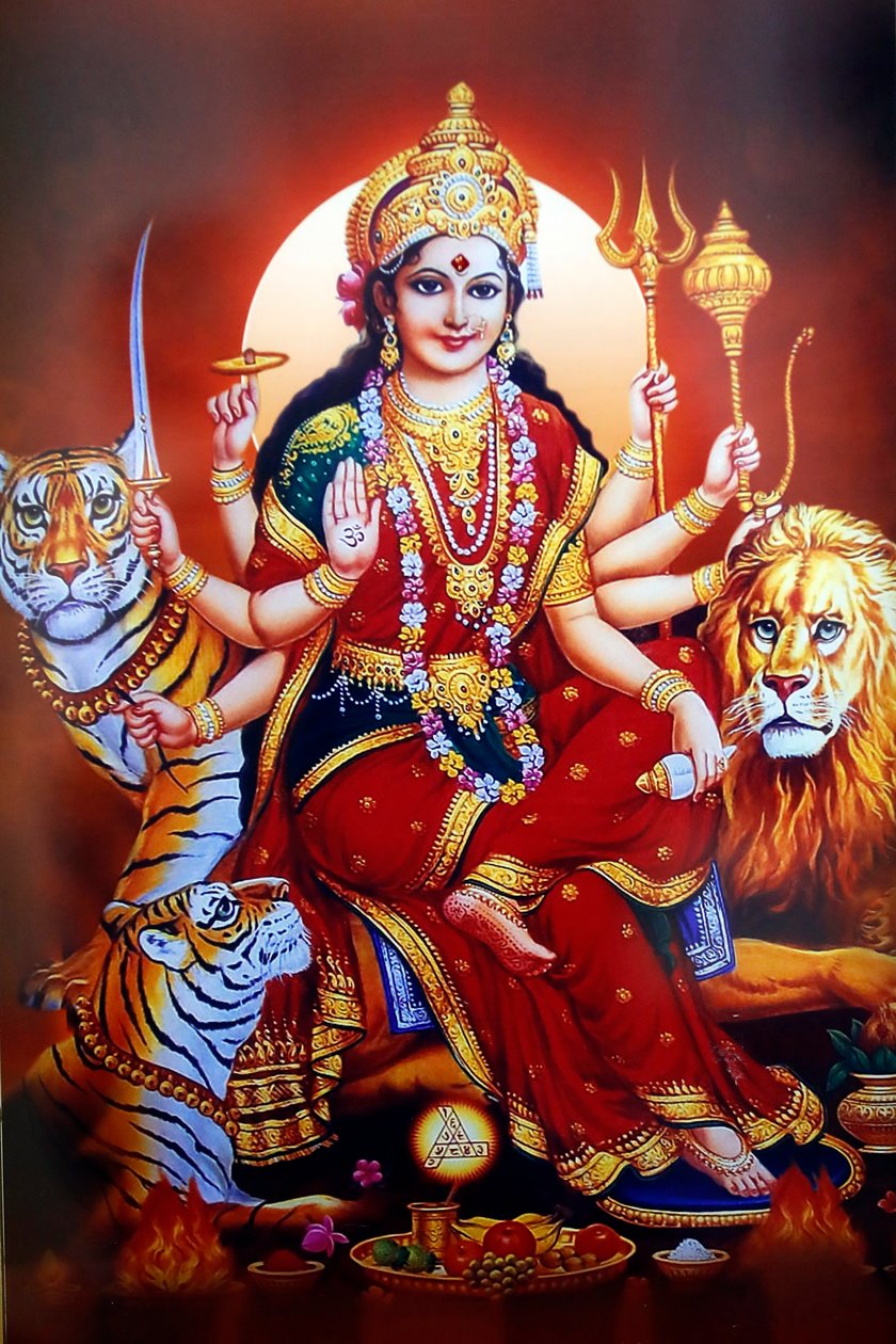 Tempio indù di Shiva. Immagine della dea indù Durga. da . .